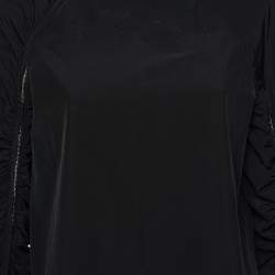 Sportmax Black Synthetic Contrast Trim Ruched Zip Detail Tunic Top S