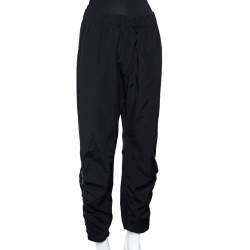 Pre Owned Sportmax Black Synthetic Contrast Trim Ruched Zip Detail Pants M