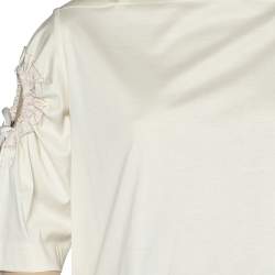 Sportmax Off White Cotton Knit Sleeve Tie Detail Crop Top S
