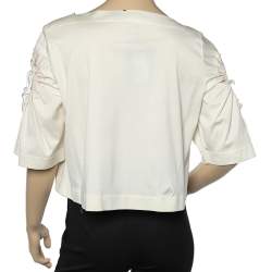 Sportmax Off White Cotton Knit Sleeve Tie Detail Crop Top S