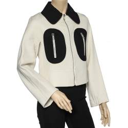 Pre Owned Sportmax Defile Off White Cotton Contrast Detail Zip Front Jacket S