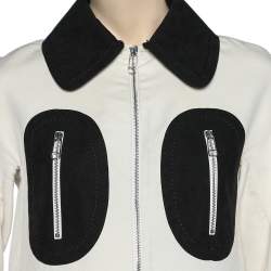 Pre Owned Sportmax Defile Off White Cotton Contrast Detail Zip Front Jacket S