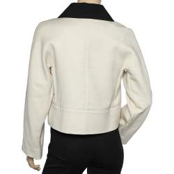 Pre Owned Sportmax Defile Off White Cotton Contrast Detail Zip Front Jacket S