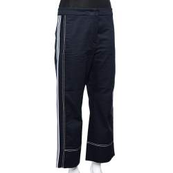 Pre Owned Sportmax Defile Navy Blue Cotton Contrast Trim Straight Leg Pants S
