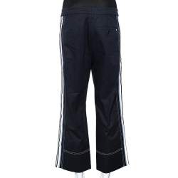 Pre Owned Sportmax Defile Navy Blue Cotton Contrast Trim Straight Leg Pants S