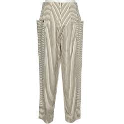Pre Owned Sportmax Cream Striped Cotton Paneled Trousers M