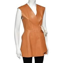Pre Owned Sportmax Brown Leather Belted Wrap Sleeveless Jacket M