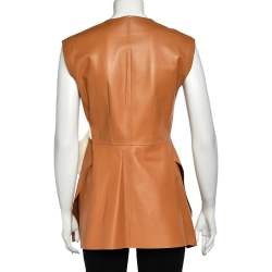 Pre Owned Sportmax Brown Leather Belted Wrap Sleeveless Jacket M
