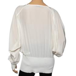 Pre Owned Sportmax Off White Silk & Rib Knit Boat Neck Top L
