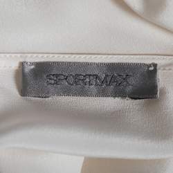 Pre Owned Sportmax Off White Silk & Rib Knit Boat Neck Top L