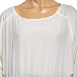 Pre Owned Sportmax Off White Silk & Rib Knit Boat Neck Top L