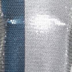 Pre Owned Sportmax Metallic Stripe Knit Sequin Embellished Long Sleeve Dress L