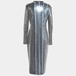 Pre Owned Sportmax Metallic Stripe Knit Sequin Embellished Long Sleeve Dress L