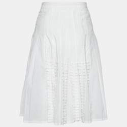 Pre Owned Sportmax White Cotton Blend Pleated Skirt M