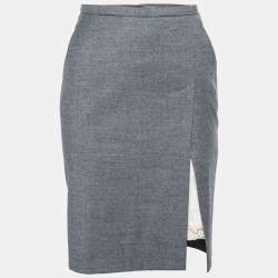 Sportmax Grey Wool High Slit Pencil Skirt S