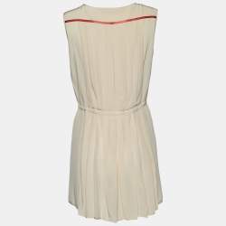 Pre Owned Sportmax Cream Silk Pleated Sleeveless Tunic S