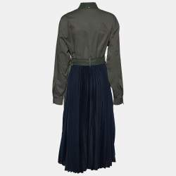 Sportmax Olive Green Cotton & Plisse Belted Midi Coat Dress M