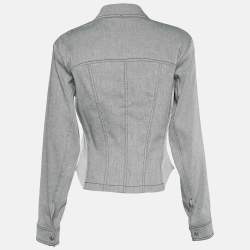 Pre Owned Sportmax Grey Linen Blend Elasticized Paneled Button Front Jacket M