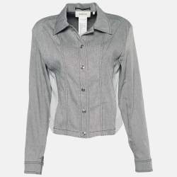 Pre Owned Sportmax Grey Linen Blend Elasticized Paneled Button Front Jacket M