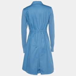 Pre Owned Sportmax Blue Stretch Cotton Ribbed Long Sleeve Dress M