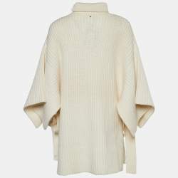 Pre Owned Sportmax Ecru Wool Rob Knit Turtleneck Poncho S