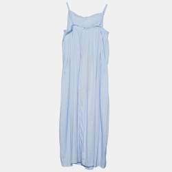 Pre Owned Sportmax Blue Crepe Pleated Floral Print Slip Dress S