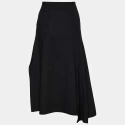 Pre Owned Sportmax Black Wool Crepe Ruffle Detail Midi Skirt M
