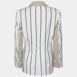 Pre Owned Sportmax White & Beige Striped Cotton Blazer L