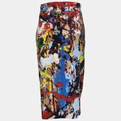 Sportmax Multicolor Abstract Printed Crepe Midi Skirt M