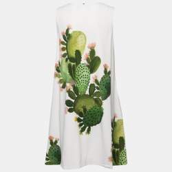 Pre Owned Sportmax White Cactus Print Crepe Sleeveless A-Line Dress M