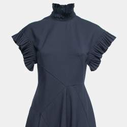 Pre Owned Sportmax Dark Blue High Neck Sleeveless A-line Midi Dress S
