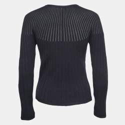 Pre Owned Sportmax Blue Wool Striped Rib Knit Sweater S