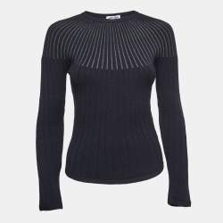 Pre Owned Sportmax Blue Wool Striped Rib Knit Sweater S