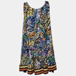 Pre Owned Sportmax Multicolor Printed Silk Sleeveless Shift Dress S