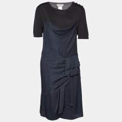 Sportmax Charcoal Grey Wool & Silk Draped Mini Dress L