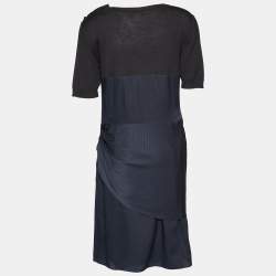 Sportmax Charcoal Grey Wool & Silk Draped Mini Dress L