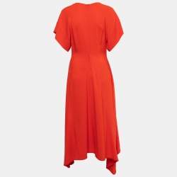 Pre Owned Sportmax Orange Crepe Short Sleeve Asymmetrical Midi Dress M