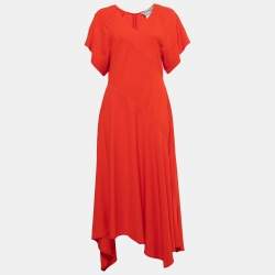 Pre Owned Sportmax Orange Crepe Short Sleeve Asymmetrical Midi Dress M