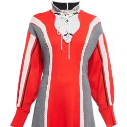 Pre Owned Sportmax Red Wool Knit Long Sleeve High Collar Midi Dress M