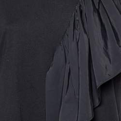 Pre Owned Sportmax Black Cotton Knit Ruffle Detail Top M