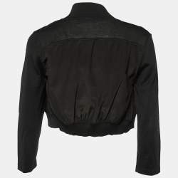 Pre Owned Sportmax Black Cotton Knit & Silk Cropped Shrug M