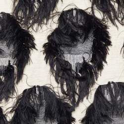 Pre Owned Sportmax Cream Cotton & Linen Frayed Detail Cropped Jacket S