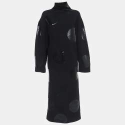 Pre Owned Sportmax Black Polka Dot Wool Turtleneck Dress M