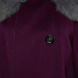 Pre Owned Sportmax Purple Wool Contrast Fox Fur Trim Double Breasted Coat L