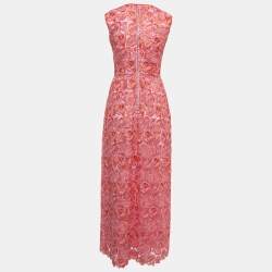 Pre Owned Sportmax Pink/Red Floral Pattern Lace Sleeveless Maxi Dress XS