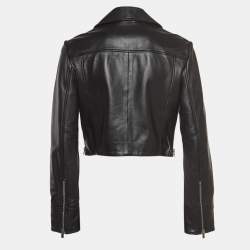 Sportmax Black Leather Cropped Biker Jacket M