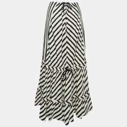 Pre Owned Sportmax Black/White Striped Cotton Blend Flared Maxi Skirt S