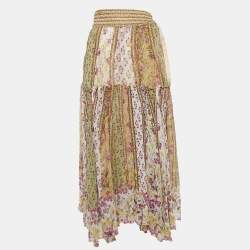 Sportmax Multicolor Floral Print Cotton Tiered Wrap Maxi Skirt M