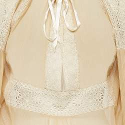 Pre Owned Sportmax Beige Lace and Silk Tie-Up Detail Blouse S