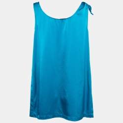 Pre Owned Sportmax Blue Satin Silk Tie-Up Sleeve Buttoned Top S